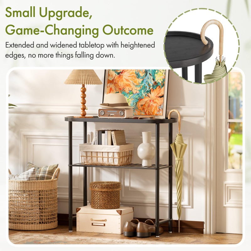 Atoping Narrow Hallway Table for Entryway, Small Console Table Black 30.7", Bamboo Plant Stand Indoor Outdoor 2-tier, Small TV Stand for Bedroom with Anti-fall Edge, Sofa Side Table 5min Easy Assembly - Image 5