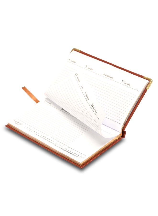 FIS 2027 Golden Slim Diary, Slim Size 170x90mm, 1 Sided Padded Vinyl Cover, Round Corners, Gold Gilded Edges, Landscape Format, English, 60gsm White Paper, Brown Color - FSDI52EG27BR - Image 5
