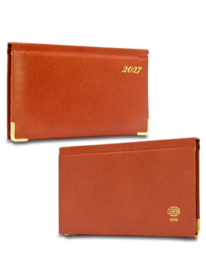 FIS 2027 Golden Slim Diary, Slim Size 170x90mm, 1 Sided Padded Vinyl Cover, Round Corners, Gold Gilded Edges, Landscape Format, English, 60gsm White Paper, Brown Color - FSDI52EG27BR - Image 4