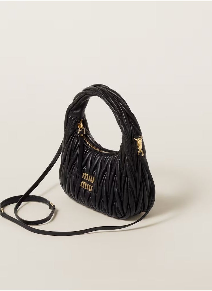 MIU MIU Wander quilted nappa leather hobo Crossbody Shoulder Bag Black - Image 2