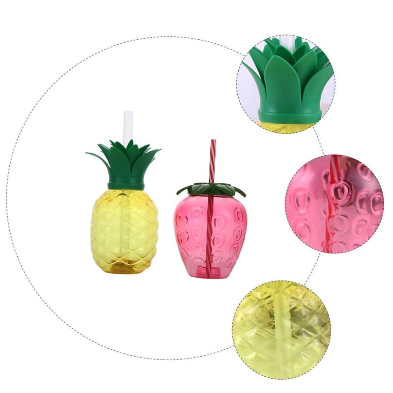 2 Reusable Plastic Pineapple Strawberry Cups With Straws For Hawaiian Beach Party Island Themed Drinkware Multicolor - Image 4