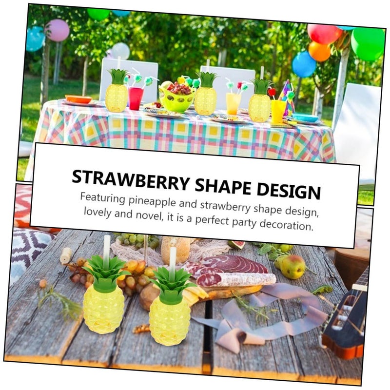 2 Reusable Plastic Pineapple Strawberry Cups With Straws For Hawaiian Beach Party Island Themed Drinkware Multicolor - Image 5