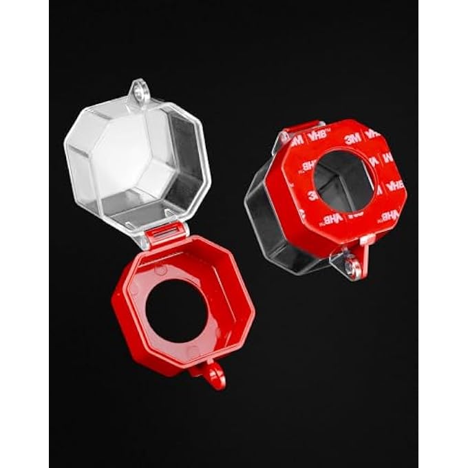 إكسفور غطاء زر التوقف في حالات الطوارئ، عبوة من 4 قطع، غطاء بلاستيكي لحماية مفتاح التبديل، غطاء قفل مفتاح الضغط، إضافة حماية لصندوق مفتاح الإيقاف مع قفل المفتاح، أحمر - Image 4