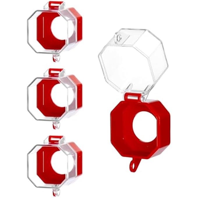 إكسفور غطاء زر التوقف في حالات الطوارئ، عبوة من 4 قطع، غطاء بلاستيكي لحماية مفتاح التبديل، غطاء قفل مفتاح الضغط، إضافة حماية لصندوق مفتاح الإيقاف مع قفل المفتاح، أحمر - Image 1