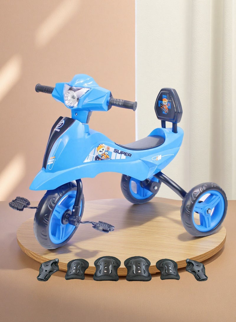 EASY FUTURE Baby Tricycle Ride-On Toy with Light and Music - Kids Bicycle Cycle, Available in Blue/Red/Pink Package Include Protective Gear Set - Image 1