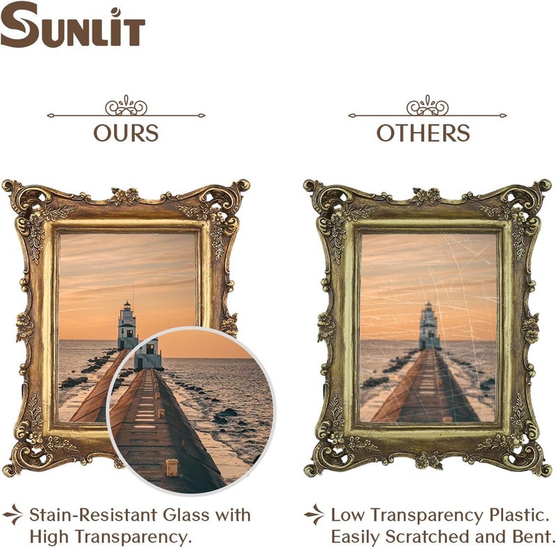 Sunlit Vintage Picture Frame 5x7 Inch, Luxury Antique Photo Frames with Glass Front, Photo Display, Tabletop Wall Hanging, Gift Ideas, Bronze Gold - Image 3