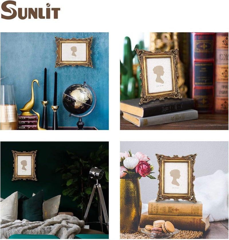 Sunlit Vintage Picture Frame 5x7 Inch, Luxury Antique Photo Frames with Glass Front, Photo Display, Tabletop Wall Hanging, Gift Ideas, Bronze Gold - Image 4
