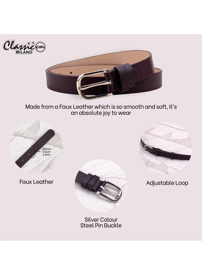Classic Milano Brown (SGPU22) Classic Milano Women's Belt with Gift Box; Faux Leather Ladies Belt for Dresses, Jeans & Gowns; Stylish Womens Belt; Adjustable Girls Belt; Belt for Women | Full Length: 110 CM (Free Size - Fits up to the waist of 40 Inches / 100 CM) for Women | Best Price UAE