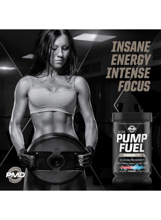 PMD مشروب الطاقة الرياضي فائق الضخ - مزيج مشروبات ما قبل التمرين للطاقة والقوة والقدرة على التحمل وضخ العضلات والتعافي - كربوهيدرات معقدة وطاقة أحماض أمينية - قنبلة الكرز (30 حصة) - Image 4