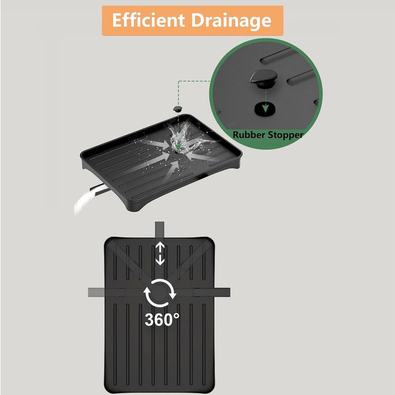 Dratal Large Carbon Steel Over The Sink Dish Drying Rack 15 X 16 X 12 2 Tier Length Adjustable Dish Drainer for Kitchen Sink Auto Drainage Space Saving Kitchen Organizer Black - Image 5