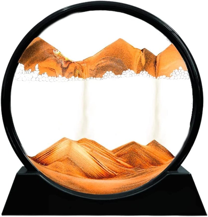 BELOXY 3D Dynamic Sand Art Lamp Liquid Motion, Moving Sand Art Picture Round Glass 3D Deep Sea Sandscape in Motion Display Flowing Sand Frame Relaxing Desktop Home Office Work Decor (Multi Color, 7 inch) - Image 1