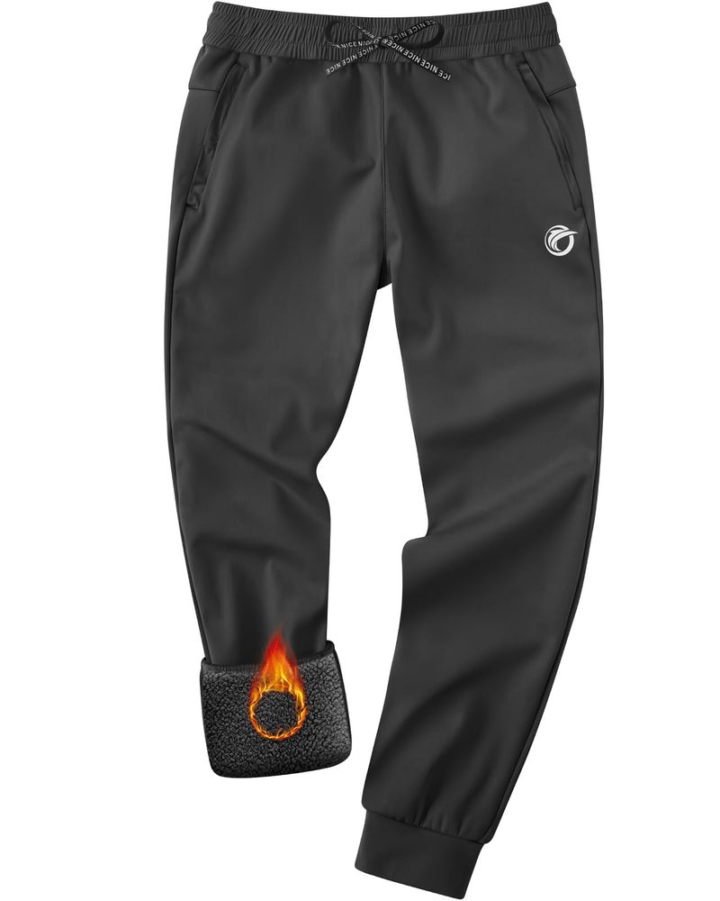 CANGHPGIN Men's Fleece Lined Pants Water Resistant Winter Warm Sweatpants Men Athletic Joggers Pant Track with Zipper Pockets Black - Image 1