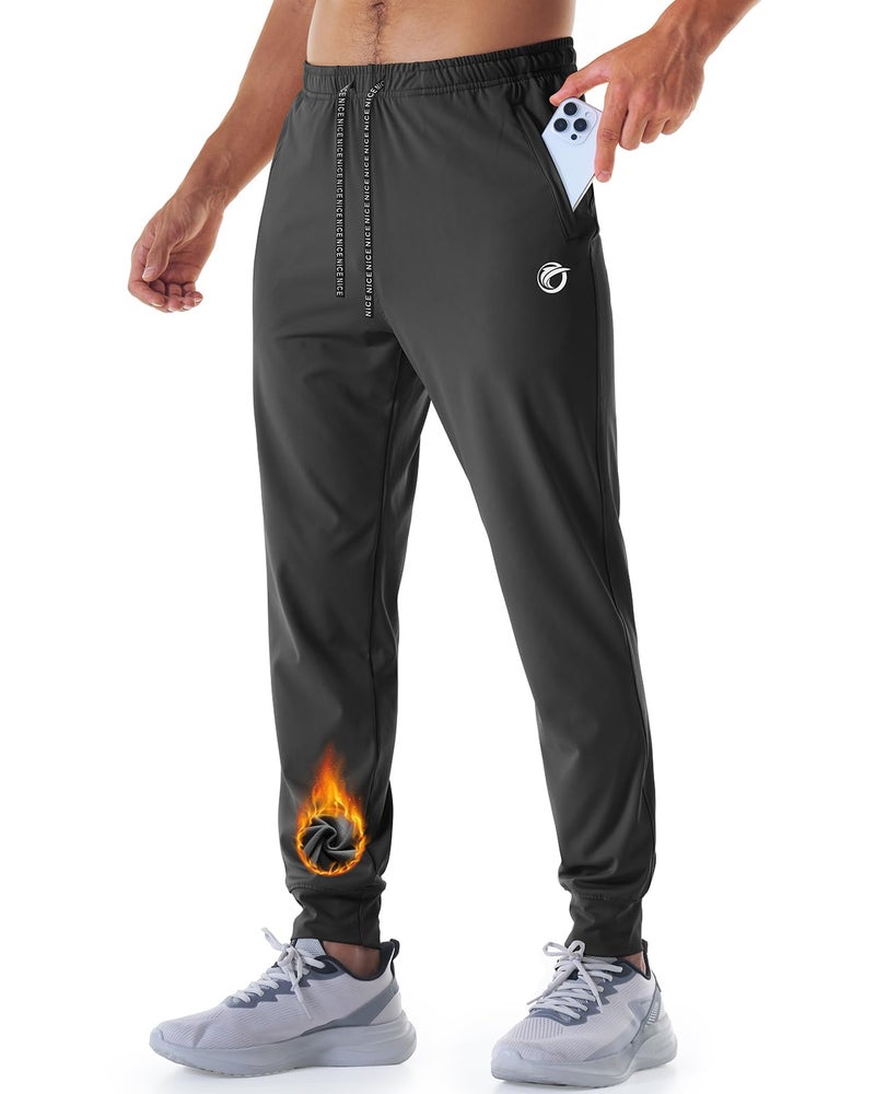 CANGHPGIN Men's Fleece Lined Pants Water Resistant Winter Warm Sweatpants Men Athletic Joggers Pant Track with Zipper Pockets Black - Image 2