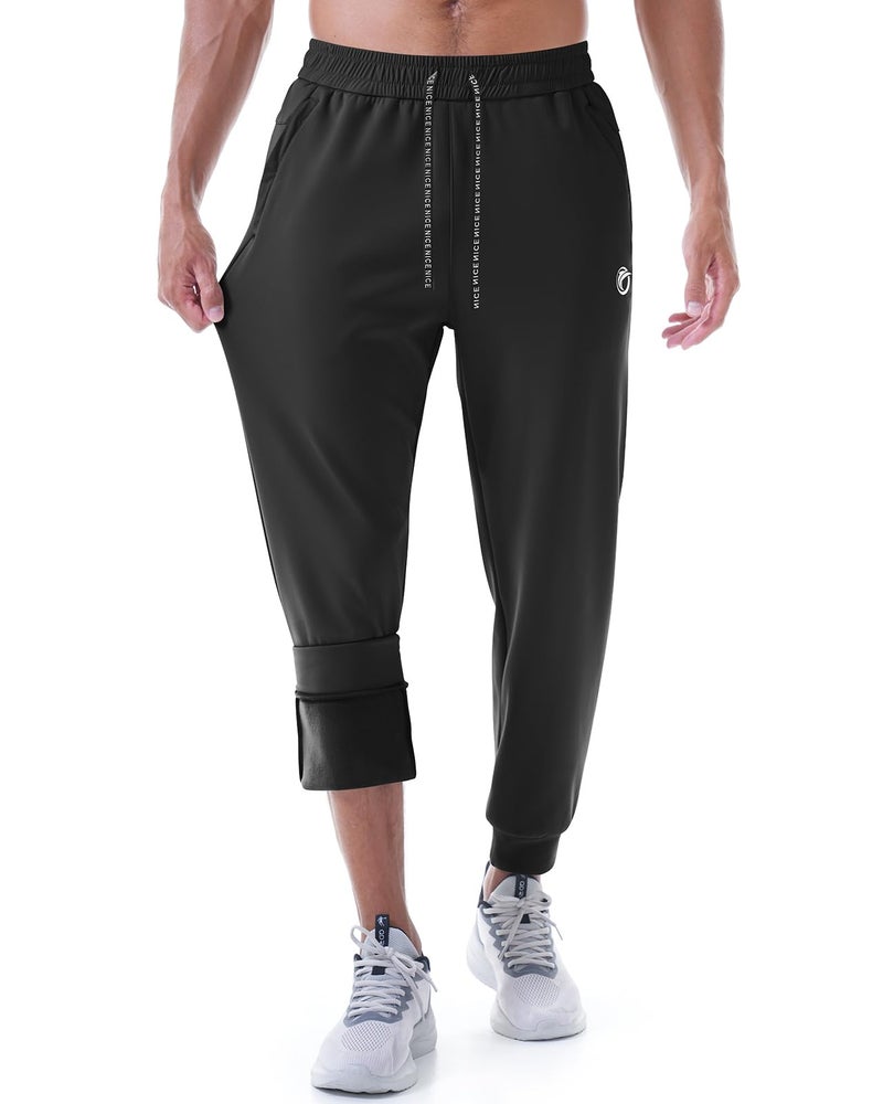 CANGHPGIN Men's Fleece Lined Pants Water Resistant Winter Warm Sweatpants Men Athletic Joggers Pant Track with Zipper Pockets Black - Image 4