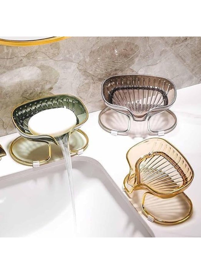 سبيس شوب رف تخزين صابون بتصميم فاخر للاستخدام المنزلي طبق صابون ذاتي التصريف مع حامل حلقي شفاف مناسب للاستحمام والمرحاض والمطبخ - Image 2