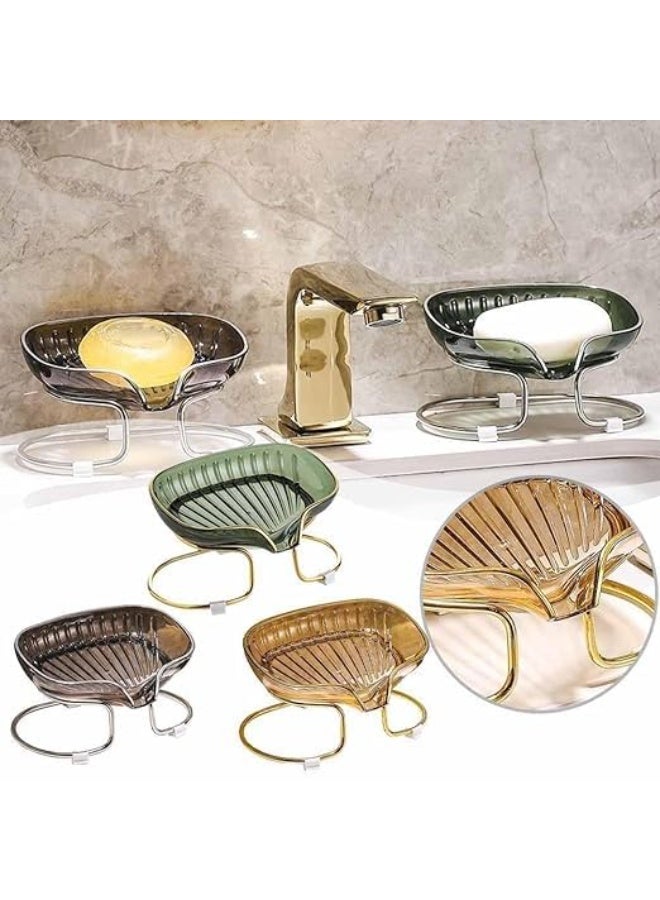 سبيس شوب رف تخزين صابون بتصميم فاخر للاستخدام المنزلي طبق صابون ذاتي التصريف مع حامل حلقي شفاف مناسب للاستحمام والمرحاض والمطبخ - Image 3