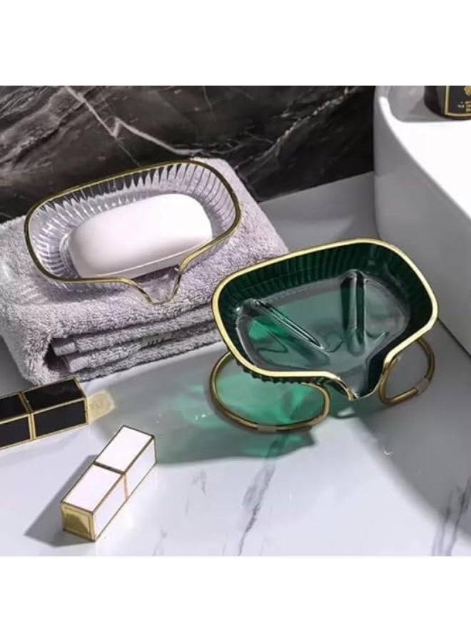 سبيس شوب رف تخزين صابون بتصميم فاخر للاستخدام المنزلي طبق صابون ذاتي التصريف مع حامل حلقي شفاف مناسب للاستحمام والمرحاض والمطبخ - Image 4