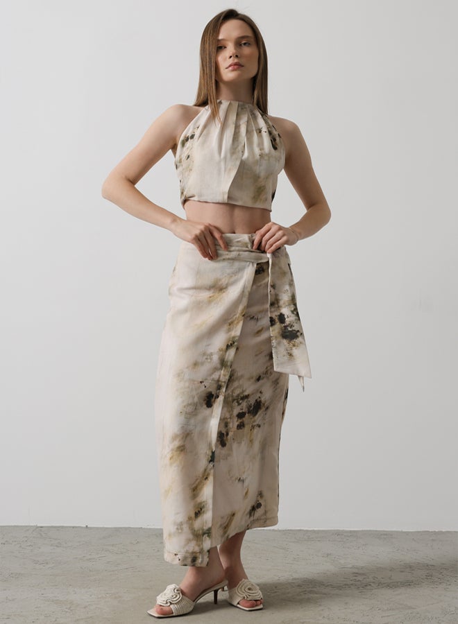 trendyol Beige Batik Patterned Wrap Midi Woven Skirt  - Image 4