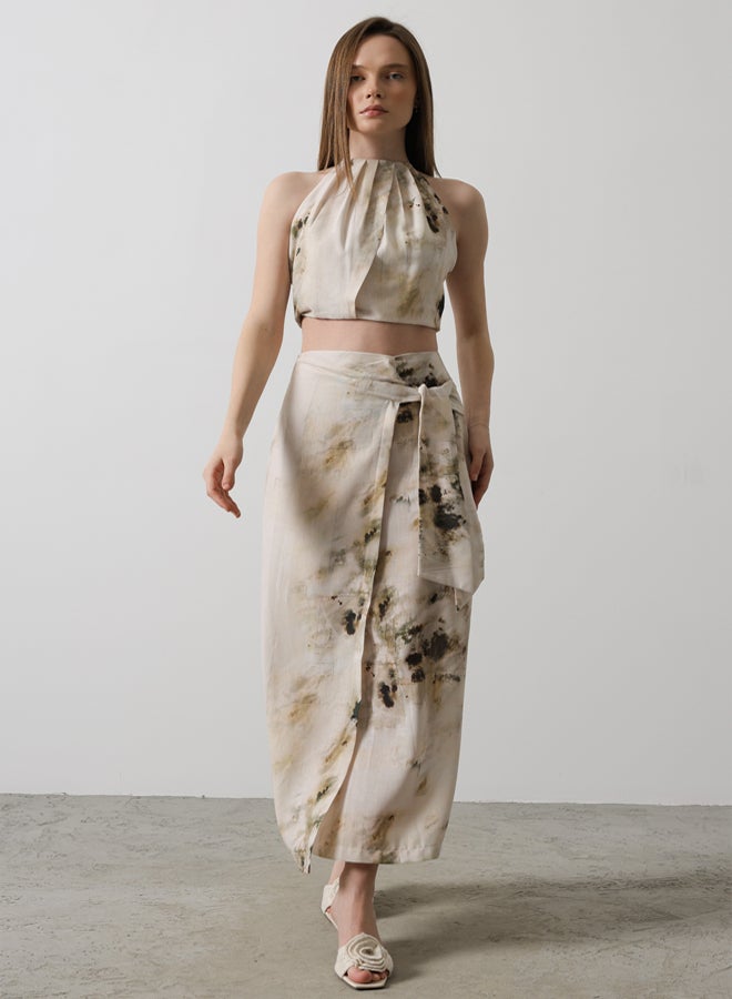 trendyol Beige Batik Patterned Wrap Midi Woven Skirt  - Image 1
