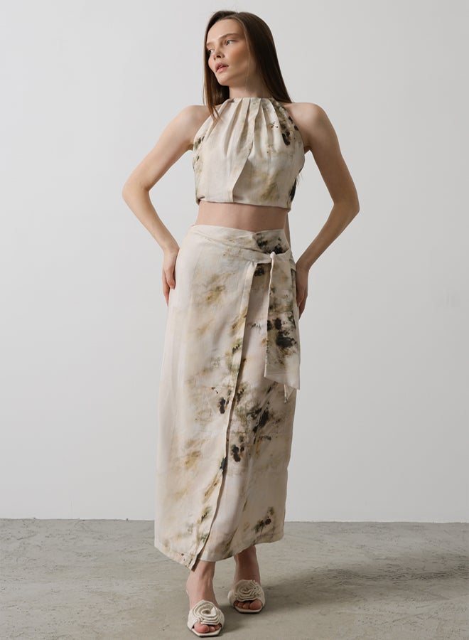 trendyol Beige Batik Patterned Wrap Midi Woven Skirt  - Image 2