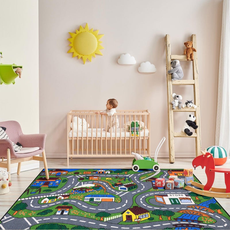 Ottomanson 33 x 5 Kids Road Map Rug  Interactive City Traffic Play Mat for Toy Cars  Perfect for Playroom Bedroom Daycare  Classroom  Durable  NonSlip for HighTraffic Areas Multicolor