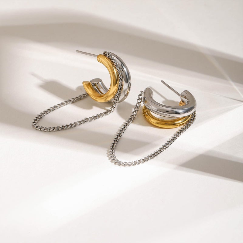 COORWEEL Silver Chain Tassel Hoop Earrings for Women Trendy Two Tone Dangling Chain Earrings Jewelry - Image 5