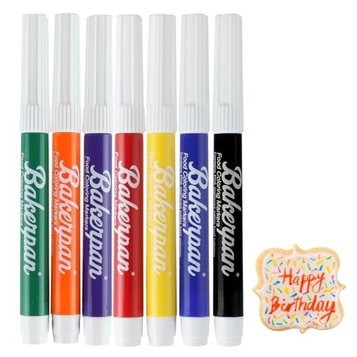Bakerpan Food Coloring Markers, Standard Tip Edible Markers for Cookie Decorating, Edible Colored Ink Pens - Set of 7 (Made in USA) - Image 1