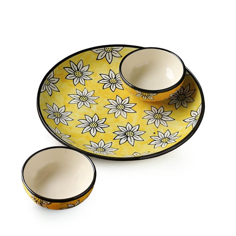 ExclusiveLane 'Californian Sunflowers' Handpainted Ceramic Plates for Dinner Set Ceramic Dinner Plate with Katoris & Ceramic Bowl (3 Pieces, Serving for 1, Dishwasher & Microwave Safe) - Image 2