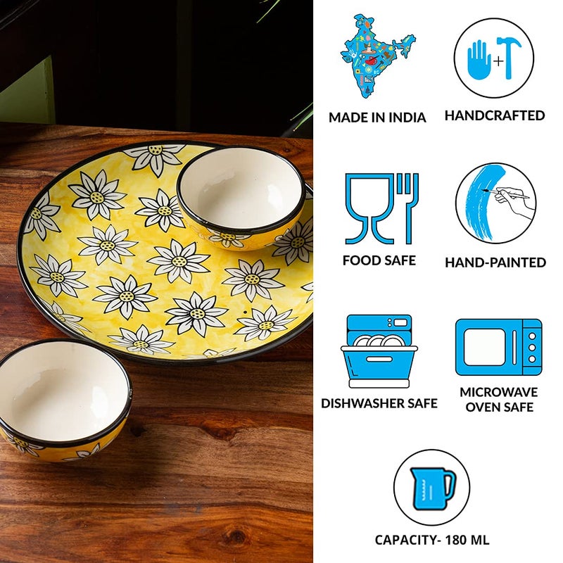 ExclusiveLane 'Californian Sunflowers' Handpainted Ceramic Plates for Dinner Set Ceramic Dinner Plate with Katoris & Ceramic Bowl (3 Pieces, Serving for 1, Dishwasher & Microwave Safe) - Image 3