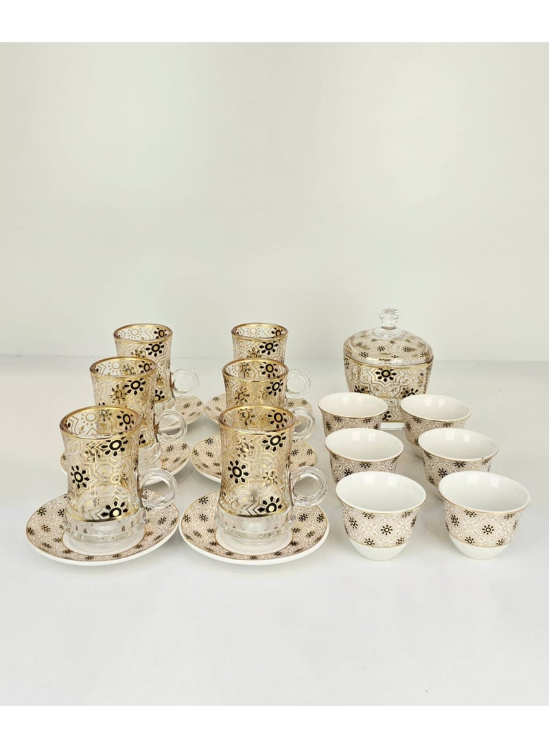رادین طقم شاي & قهوة من 18 قطعة أكواب شاي مع أكواب كاوا أكواب بتصميم عربي تقليدي للشاي قهوة مثالية للمنزل والمكتب - Image 1