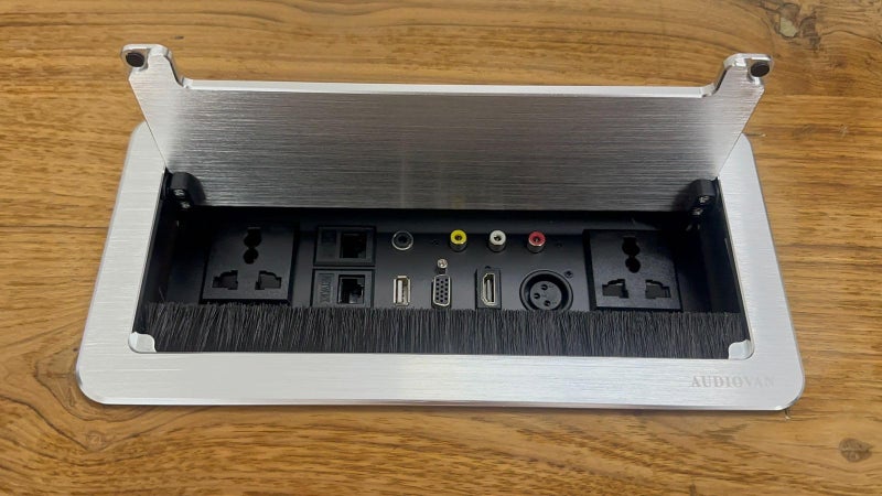 Audiovan Premium Black Flip Top Cable Cubby Popup Box with 2 Power sockets, 1HDMI Connector, Audio &Video conector, XLR Connector, 2 LAN Ports & USB Port with 1 Year Warranty (10 Module, Black) - Image 3