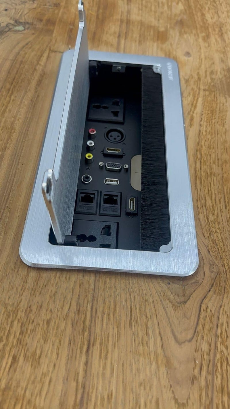 Audiovan Premium Black Flip Top Cable Cubby Popup Box with 2 Power sockets, 1HDMI Connector, Audio &Video conector, XLR Connector, 2 LAN Ports & USB Port with 1 Year Warranty (10 Module, Black) - Image 4