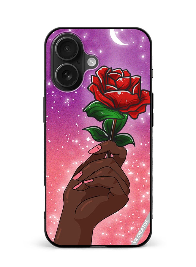 VR CREATIVE Protective Case Cover For Apple iPhone 16 Plus Rose Presenter Black Hand Design Multicolour