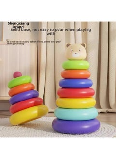 Generic Stackle Baby Bite Toy Children's Early Education Rainbow Ring Tower 0-3 Years Old 1 Baby Cloth Book Toy-Color:Kate Bear [seven-layer Tower] + Slide Rail Spinner [five Layers]  - Image 5