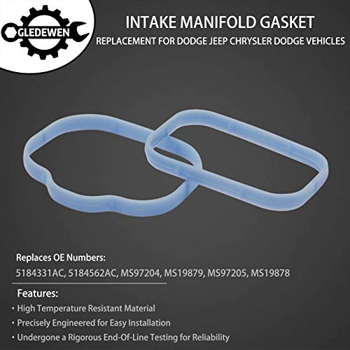 Gledewen Intake Manifold Gaskets Lower & Upper Gasket Set | Replacement for 3.6L 2011-2020 Dodge Avenger Journey Charger Jeep Grand Cherokee Chrysler 200 300 | Replaces# 5184331AC, 5184562AC, MS97204 - Image 2