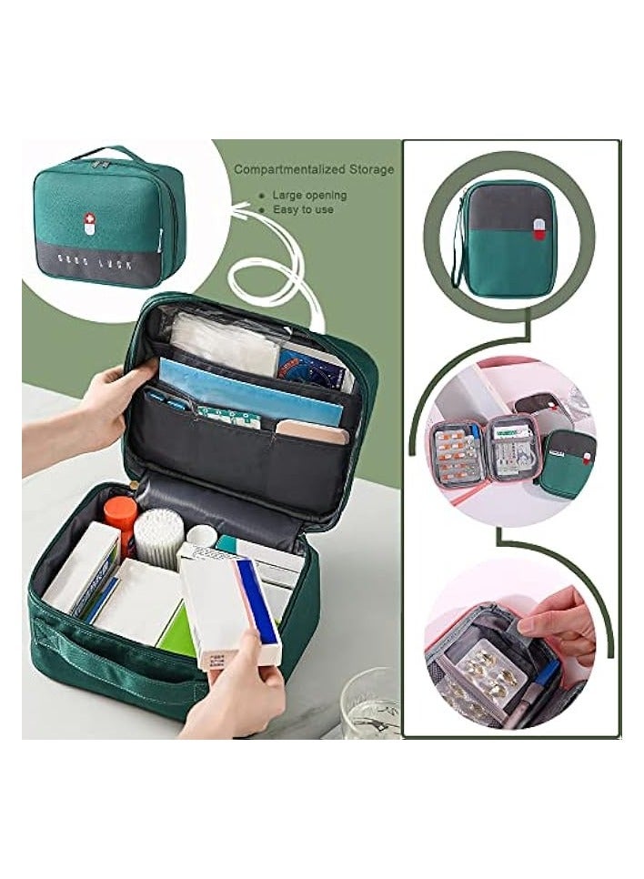 erorex 2 Size Empty First Aid Bags with Small Medical Pouch, Insulated Survival Medicine Bag, Portable Medication Travel Carrying Case for Car Home Camping Office (Green) - Image 2