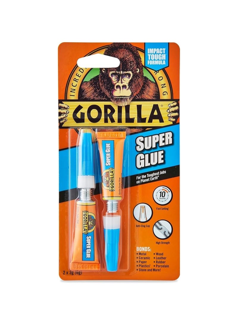 Gorilla Gorilla Super Glue, Clear , 3g tube 2 pack ,7800101  - Image 1