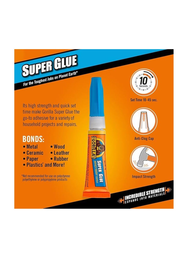 Gorilla Gorilla Super Glue, Clear , 3g tube 2 pack ,7800101  - Image 3