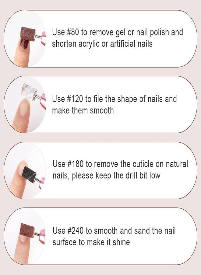 Rolybag Sanding Bands for Nail Drill Portable Nail Strap Set 3 Color Coarse Fine Grit Efile Sand Set 80#120#180#240#,2 Pieces 3/32 Inch Nail Drill Bits for Manicures and Pedicures - Image 4