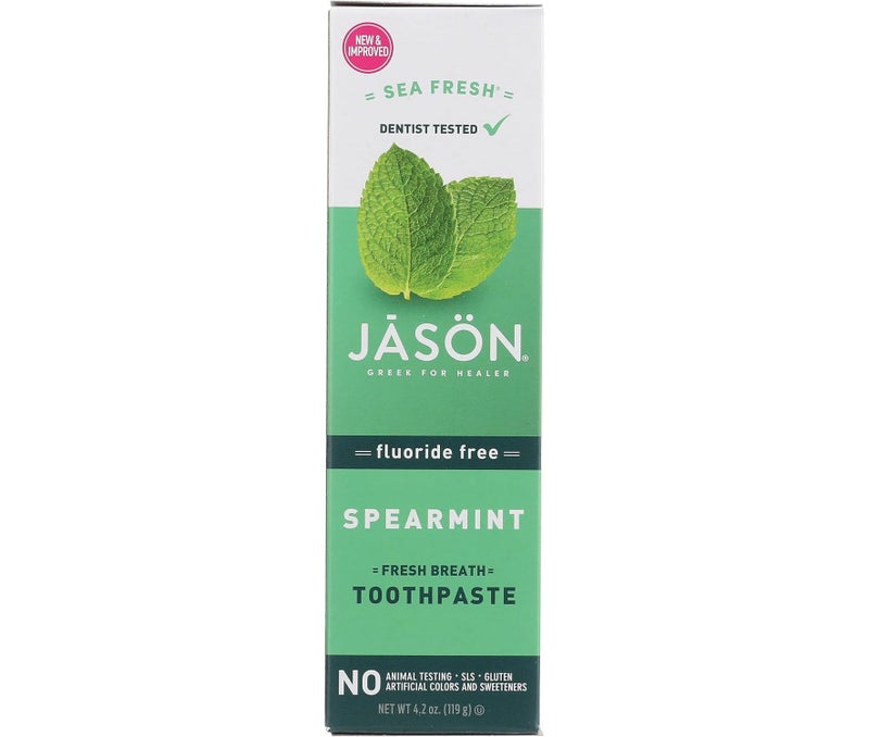 Jason Sea Fresh Spearmint Toothpaste | Fluoride-Free Formula | For Fresh Breath & Sparkling White Teeth Smile | 4.2Oz