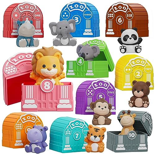 Letapapa Learning Toy for Toddlers 1 2 3 Year Old Montessori Educational Counting Matching Sorting Sensory Toys 10 Safari Animals 10 Zoos Birthday Easter Gift for Baby Boy Girl Age 1218 Months - Image 1