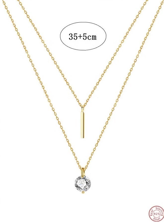 DAEVO Gold Plated Minimalist Double‑Layer Bar & Round Zircon Pendant Necklace Women Dainty Trendy Daily Wedding Anniversary Elegant Statement Gift Jewelry - Image 5
