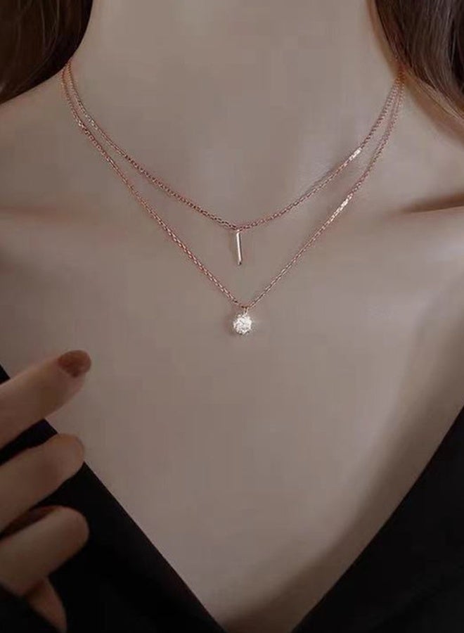 DAEVO Gold Plated Minimalist Double‑Layer Bar & Round Zircon Pendant Necklace Women Dainty Trendy Daily Wedding Anniversary Elegant Statement Gift Jewelry - Image 2