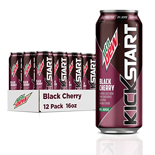 Mountain Dew Kickstart, Black Cherry, 92mg Caffeine, Vitamins B & C, 80 Calories, 5% Juice, 16 fl oz (12 Count) - Image 1