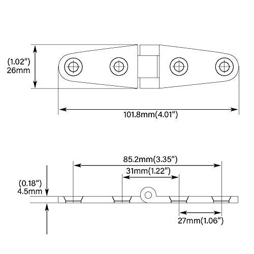 YUSOVE Boat Strap Hinges 4" x 1" 316 Stainless Steel Hinge,Marine Heavy Duty Deck Cupboard Hinge,Cabinet Hatch Hardware,Pack of 2 - Image 2