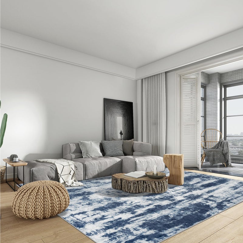 Gent drizz 8x10 Area Rugs Washable Rug: Modern Abstract Living Room Rug Soft Anti-Skid Thin Carpet Indoor Floor Non-Shedding Carpets for Bedroom Dining Room Farmhouse Nursery Home Office Blue Grey - Image 3