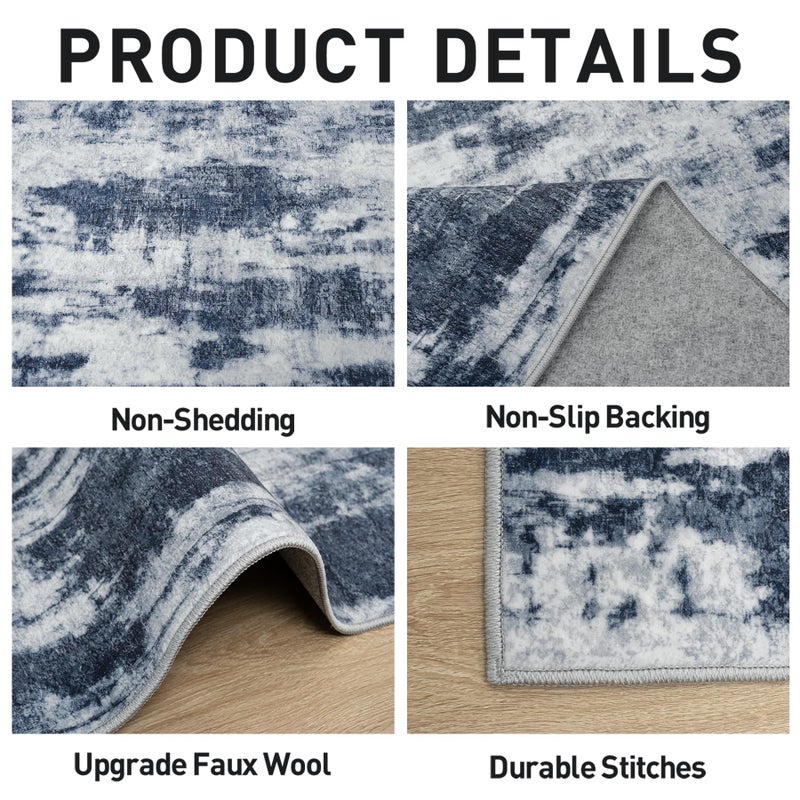 Gent drizz 8x10 Area Rugs Washable Rug: Modern Abstract Living Room Rug Soft Anti-Skid Thin Carpet Indoor Floor Non-Shedding Carpets for Bedroom Dining Room Farmhouse Nursery Home Office Blue Grey - Image 5
