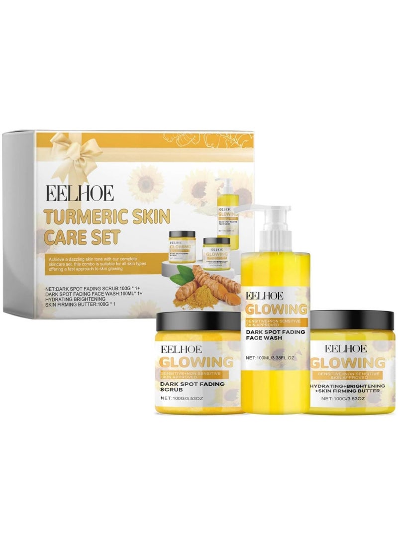 EELHOE مجموعة تركيبة زبدة فرك الكركم وغسول الوجه بالكركم - تقشير طبيعي وترطيب مجموعة العناية بالبشرة بتألق الكركم 100 مل - Image 3