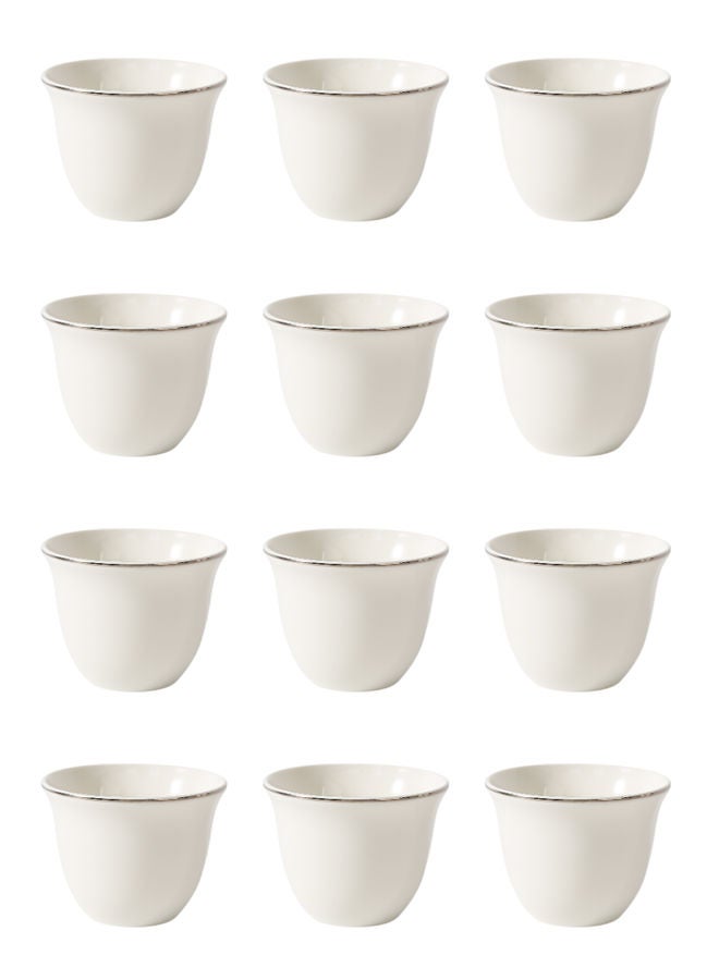 Celia 12-Piece Porcelain Cawa Cup Set 120 ML White/Silver, Set for 12 People - Image 1