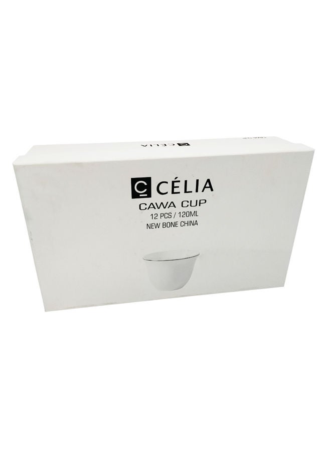 Celia 12-Piece Porcelain Cawa Cup Set 120 ML White/Silver, Set for 12 People - Image 2